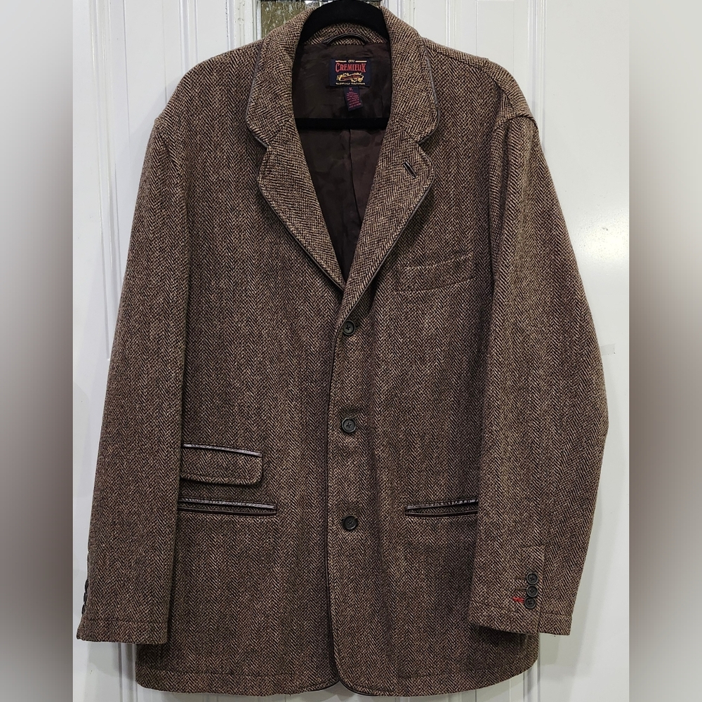 Cremieux Brown Herringbone Tweed Sports Coat Blazer Men's Size XL 100% Wool